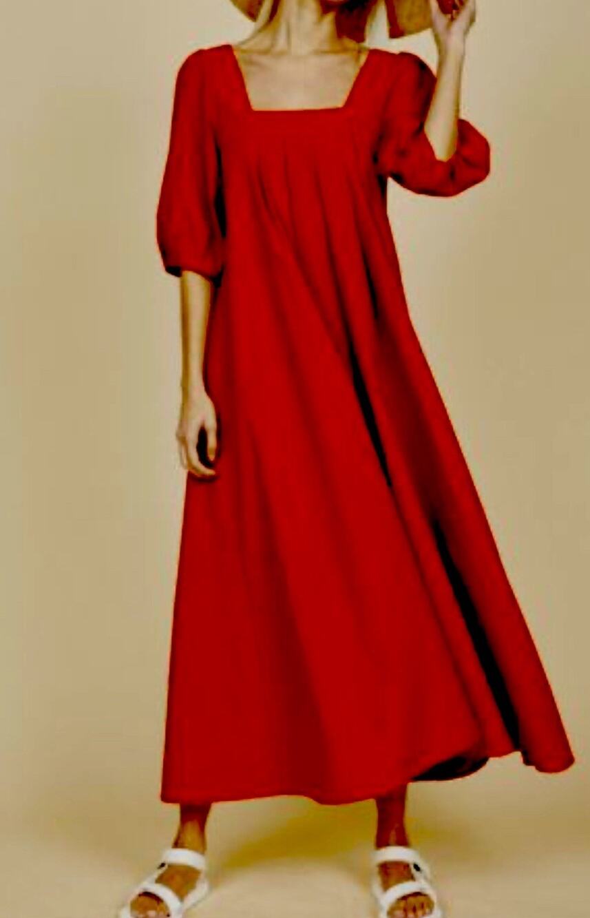 Hunter Bell Waverly Maxi Dress Womens XS Red Short Sleeve Square Neck Used